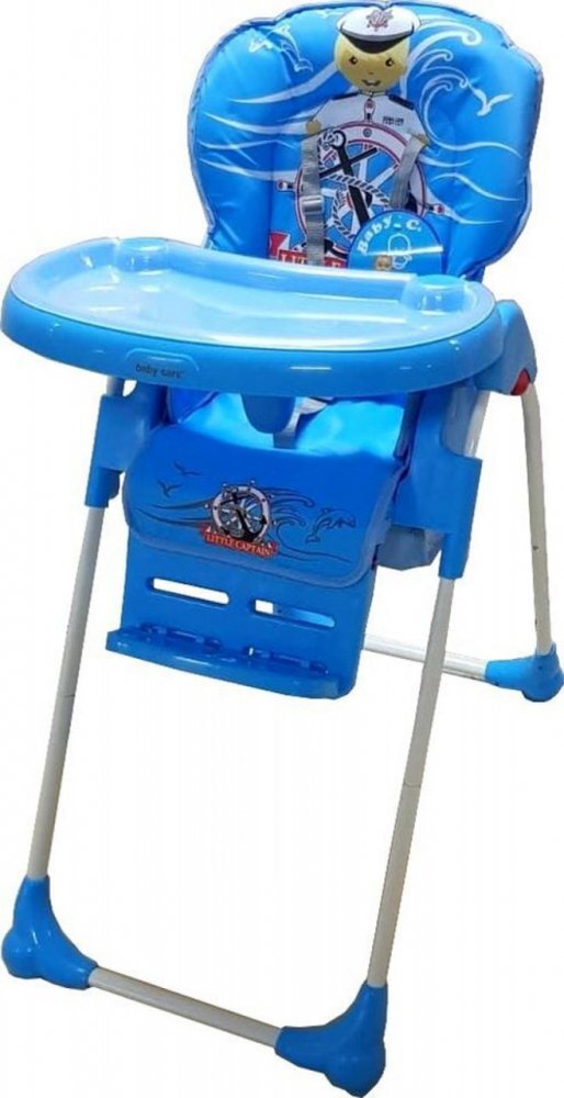 Baby Care Scaun de masa pentru copii CC Micul Marinar Albastru reglabil in 3 trepte pliabil centura de siguranta sezut confortabil masuta detasabila pozitie somn cosulet de depozitare