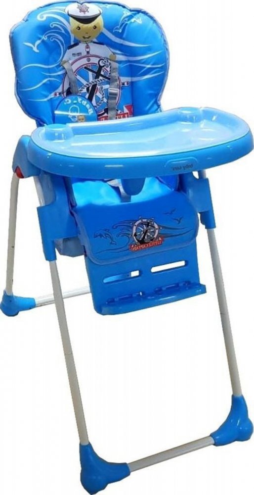 Baby Care Scaun de masa pentru copii CC Micul Marinar Albastru reglabil in 3 trepte pliabil centura de siguranta sezut confortabil masuta detasabila pozitie somn cosulet de depozitare