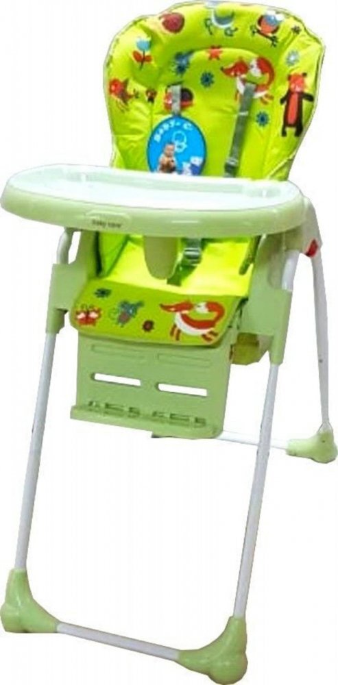 Baby Care Scaun de masa pentru copii CC Prietenii din Padure Verde reglabil in 3 trepte pliabil centura de siguranta sezut confortabil masuta detasabila pozitie somn cosulet de depozitare