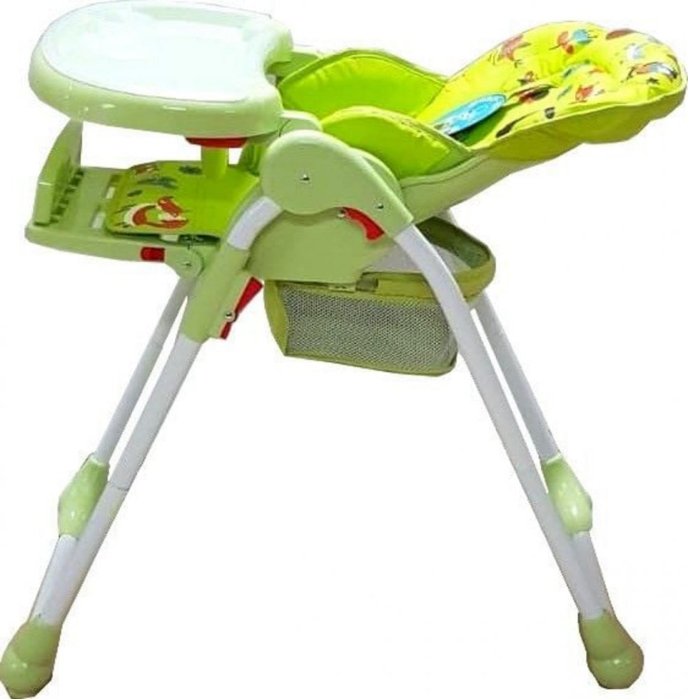 Baby Care Scaun de masa pentru copii CC Prietenii din Padure Verde reglabil in 3 trepte pliabil centura de siguranta sezut confortabil masuta detasabila pozitie somn cosulet de depozitare
