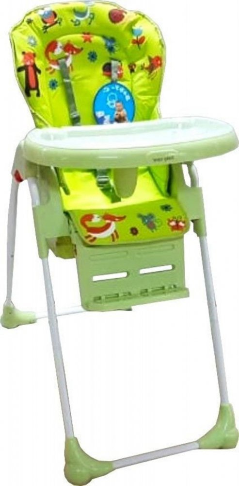 Baby Care Scaun de masa pentru copii CC Prietenii din Padure Verde reglabil in 3 trepte pliabil centura de siguranta sezut confortabil masuta detasabila pozitie somn cosulet de depozitare