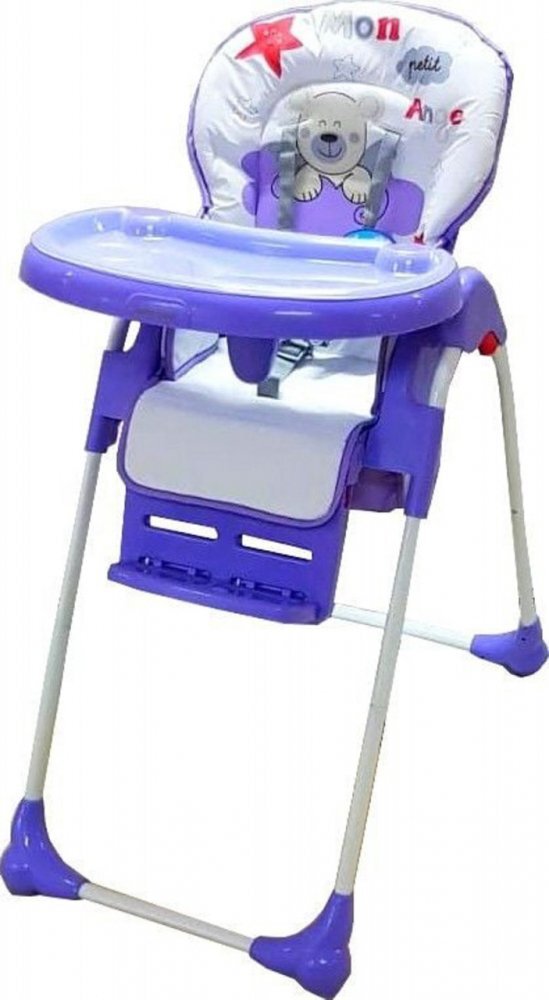 Baby Care Scaun de masa pentru copii CC Ursulet Mov reglabil in 3 trepte pliabil centura de siguranta sezut confortabil masuta detasabila pozitie somn cosulet de depozitare