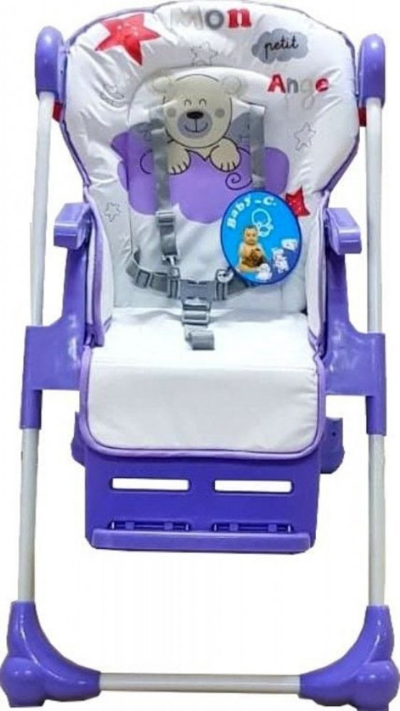 Baby Care Scaun de masa pentru copii CC Ursulet Mov reglabil in 3 trepte pliabil centura de siguranta sezut confortabil masuta detasabila pozitie somn cosulet de depozitare