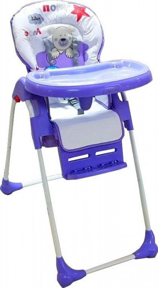 Baby Care Scaun de masa pentru copii CC Ursulet Mov reglabil in 3 trepte pliabil centura de siguranta sezut confortabil masuta detasabila pozitie somn cosulet de depozitare