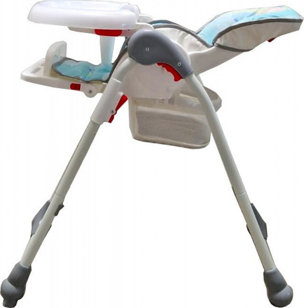 Baby Care Scaun de masa pentru copii si bebe CC Animalute Albastru reglabil in 3 trepte Pliabil Centura de siguranta Sezut confortabil Masuta detasabila Pozitie somn Cosulet de depozitare