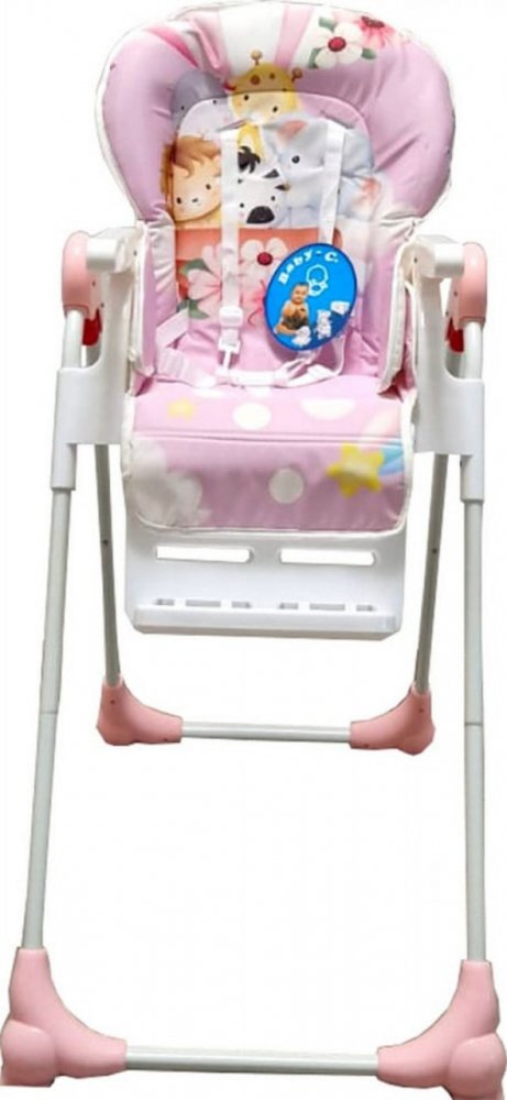 Baby Care Scaun de masa pentru copii si bebe CC Animalute Roz reglabil in 3 trepte Pliabil Centura de siguranta Sezut confortabil Masuta detasabila Pozitie somn Cosulet de depozitare