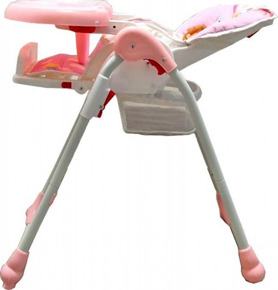 Baby Care Scaun de masa pentru copii si bebe CC Animalute Roz reglabil in 3 trepte Pliabil Centura de siguranta Sezut confortabil Masuta detasabila Pozitie somn Cosulet de depozitare