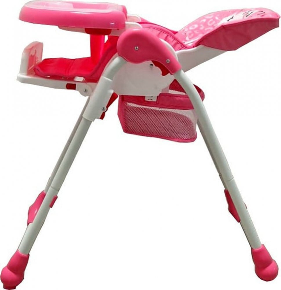 Baby Care Scaun de masa pentru copii si bebe CC Pisicuta Roz reglabil in 3 trepte Pliabil Centura de siguranta Sezut confortabil Masuta detasabila Pozitie somn Cosulet de depozitare