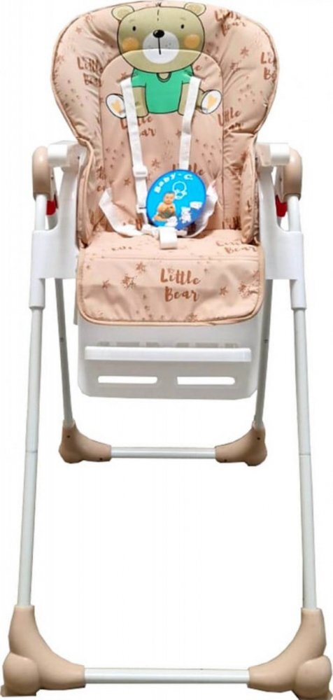 Baby Care Scaun de masa pentru copii si bebe CC Ursulet Crem reglabil in 3 trepte Pliabil Centura de siguranta Sezut confortabil Masuta detasabila Pozitie somn Cosulet de depozitare