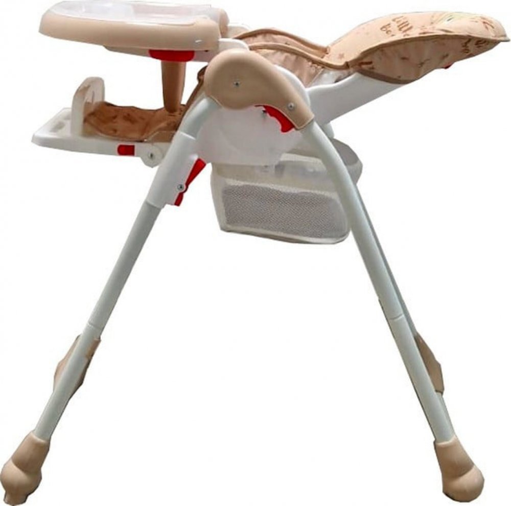 Baby Care Scaun de masa pentru copii si bebe CC Ursulet Crem reglabil in 3 trepte Pliabil Centura de siguranta Sezut confortabil Masuta detasabila Pozitie somn Cosulet de depozitare