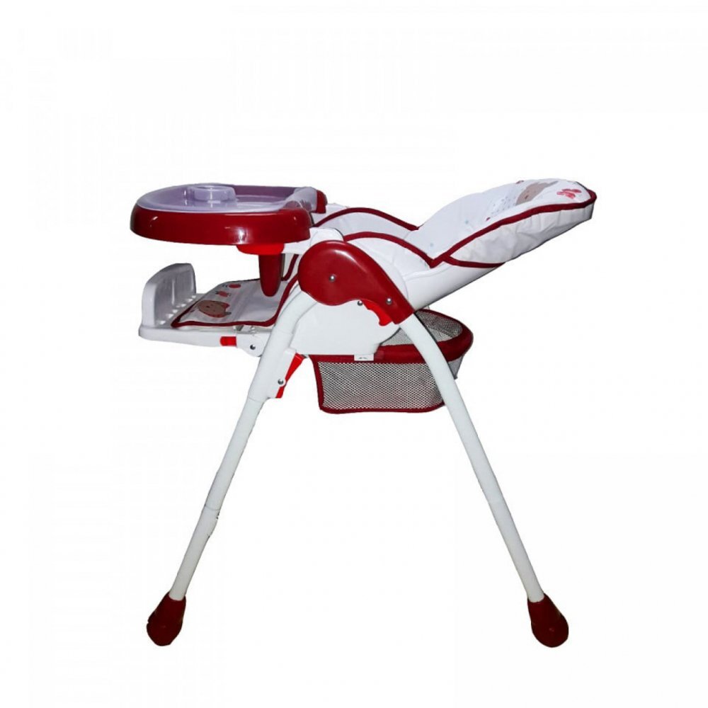 Baby Care Scaun de masa pentru copii si bebe CC Ursulet Rosu cu Alb reglabil in 3 trepte Pliabil Centura de siguranta Sezut confortabil Masuta detasabila Pozitie somn Cosulet de depozitare