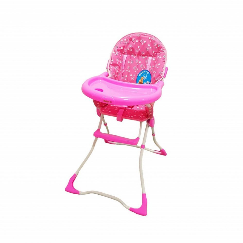 Baby Care Scaun de masa pentru copii si bebe CH Pliabil Centura de siguranta Sezut confortabil Masuta detasabila Model Floricele Roz