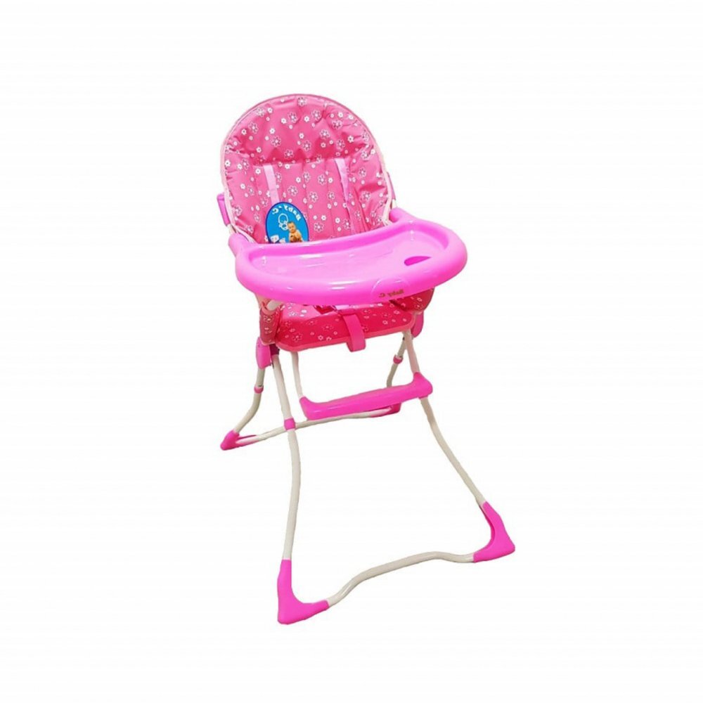 Baby Care Scaun de masa pentru copii si bebe CH Pliabil Centura de siguranta Sezut confortabil Masuta detasabila Model Floricele Roz