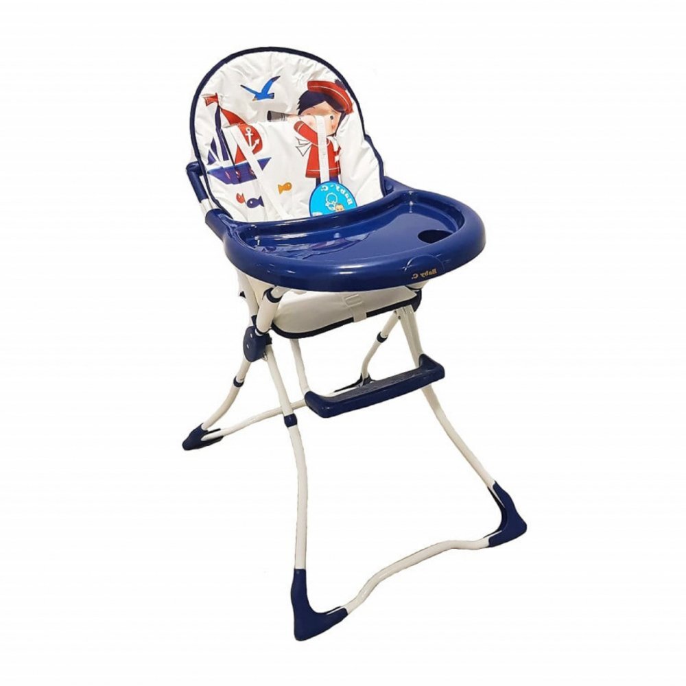 Baby Care Scaun de masa pentru copii si bebe CH Pliabil Centura de siguranta Sezut confortabil Masuta detasabila Model Micul Matelot Alb cu Albastru