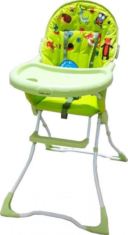 Baby Care Scaun de masa pentru copii si bebe CH Pliabil Centura de siguranta Sezut confortabil Masuta detasabila Model Prietenii din Padure Verde