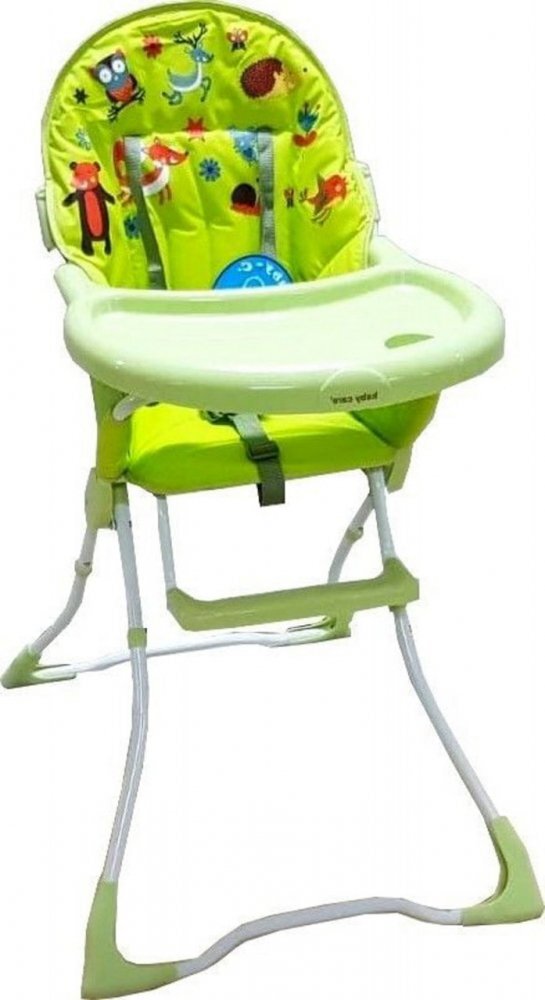 Baby Care Scaun de masa pentru copii si bebe CH Pliabil Centura de siguranta Sezut confortabil Masuta detasabila Model Prietenii din Padure Verde