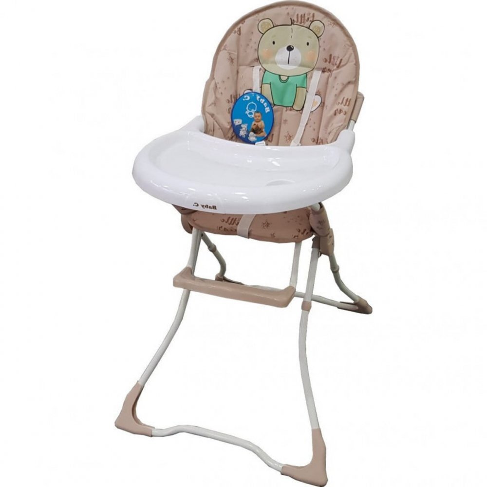 Baby Care Scaun de masa pentru copii si bebe CH Pliabil Centura de siguranta Sezut confortabil Masuta detasabila Model Ursulet Beige