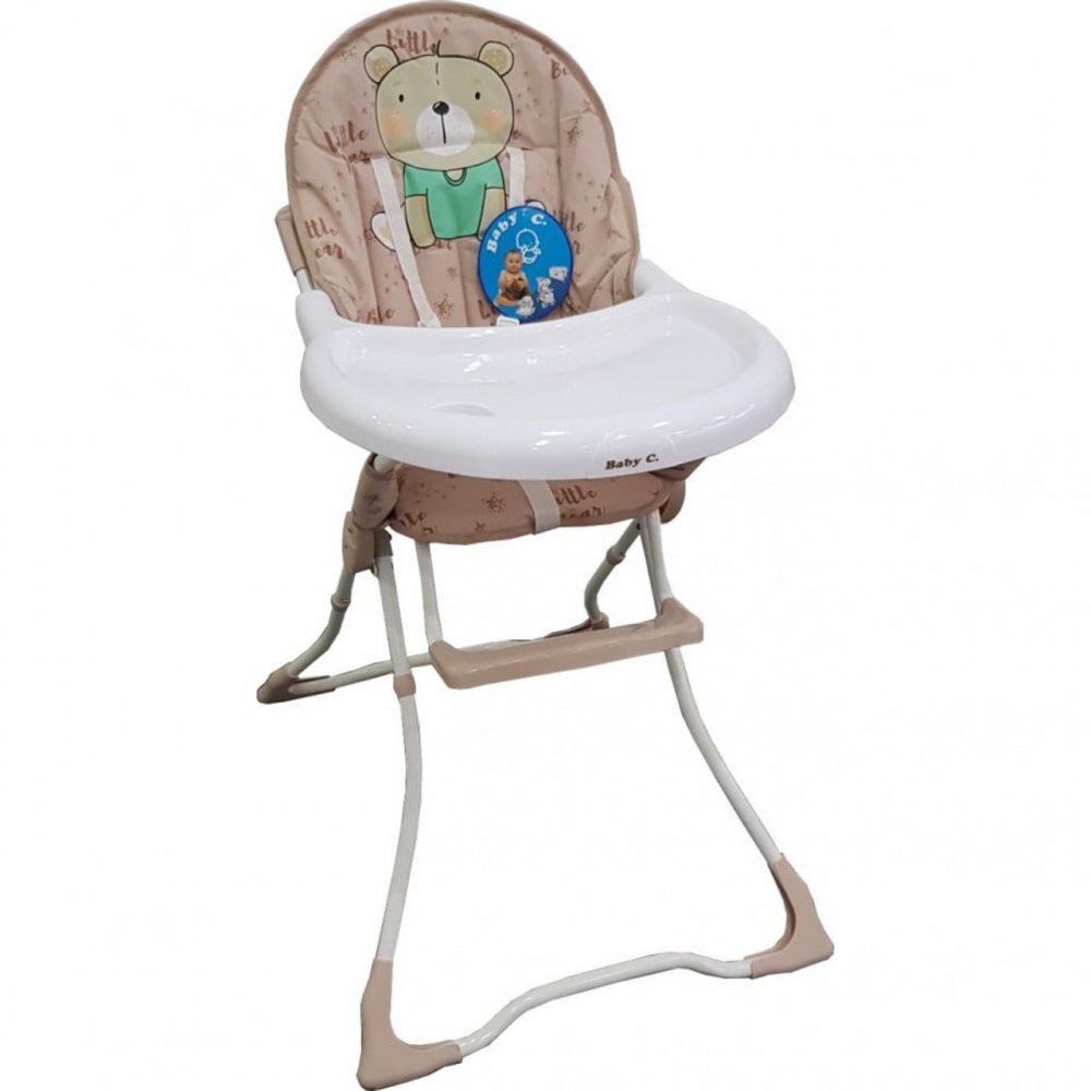 Baby Care Scaun de masa pentru copii si bebe CH Pliabil Centura de siguranta Sezut confortabil Masuta detasabila Model Ursulet Beige