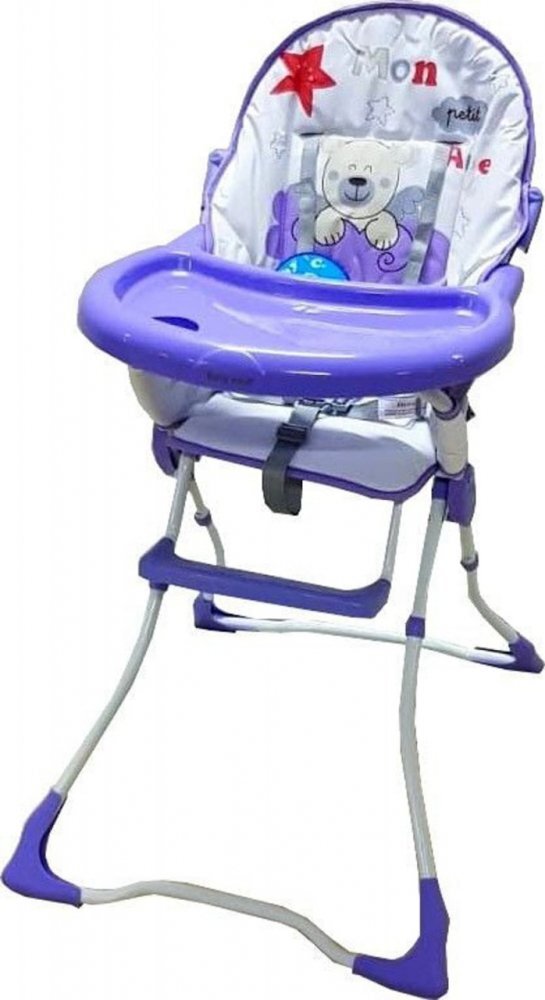 Baby Care Scaun de masa pentru copii si bebe CH Pliabil Centura de siguranta Sezut confortabil Masuta detasabila Model Ursulet Mov
