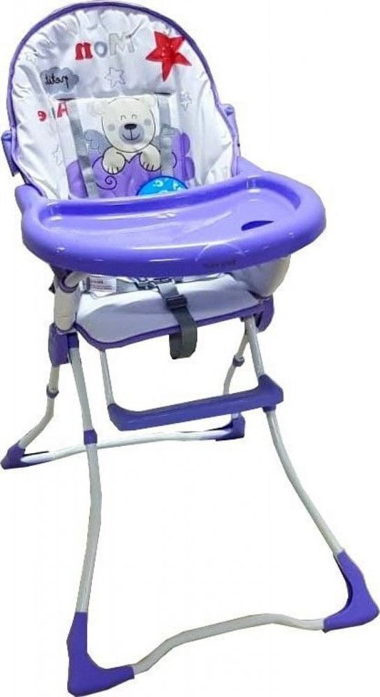 Baby Care Scaun de masa pentru copii si bebe CH Pliabil Centura de siguranta Sezut confortabil Masuta detasabila Model Ursulet Mov