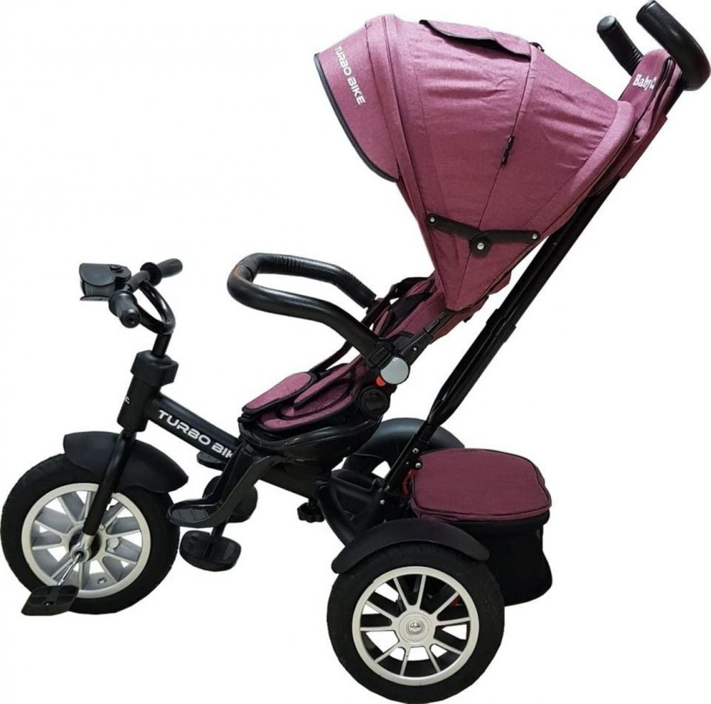 Baby Care Tricicleta pentru copii Turbo Bike Fucsia cu Far luminos Roti din cauciuc Pozitie somn Pedale si maner pentru parinti Scaun reversibil cu invartire 360 grade Cadru metalic Dimensiuni 110X45X90 cm