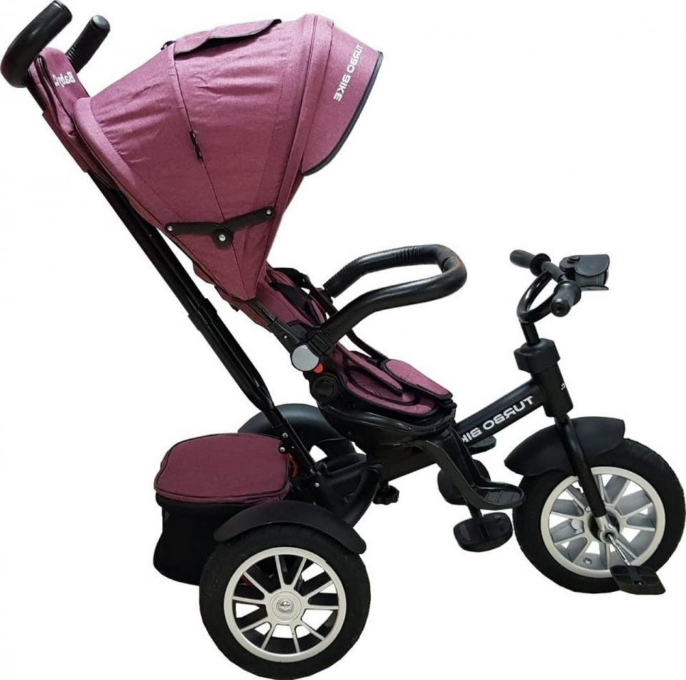 Baby Care Tricicleta pentru copii Turbo Bike Fucsia cu Far luminos Roti din cauciuc Pozitie somn Pedale si maner pentru parinti Scaun reversibil cu invartire 360 grade Cadru metalic Dimensiuni 110X45X90 cm
