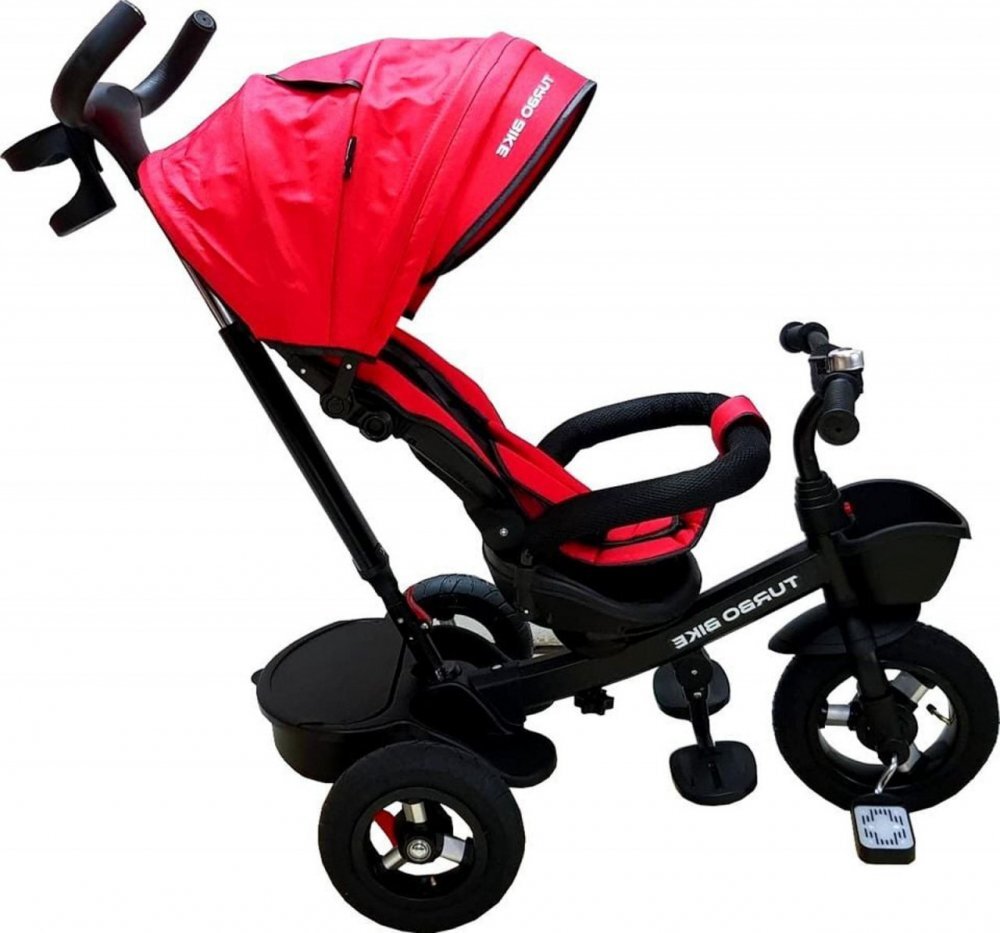 Baby Care Tricicleta pentru copii Turbo Bike Rosu cu copertina roti din cauciuc pozitie somn maner pentru parinti scaun reversibil cu invartire 360 grade cadru metalic dimensiuni 110x45x90 cm