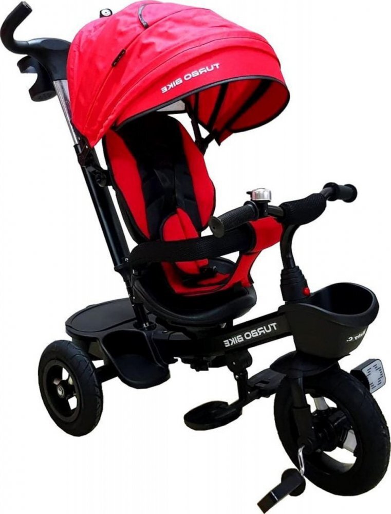 Baby Care Tricicleta pentru copii Turbo Bike Rosu cu copertina roti din cauciuc pozitie somn maner pentru parinti scaun reversibil cu invartire 360 grade cadru metalic dimensiuni 110x45x90 cm