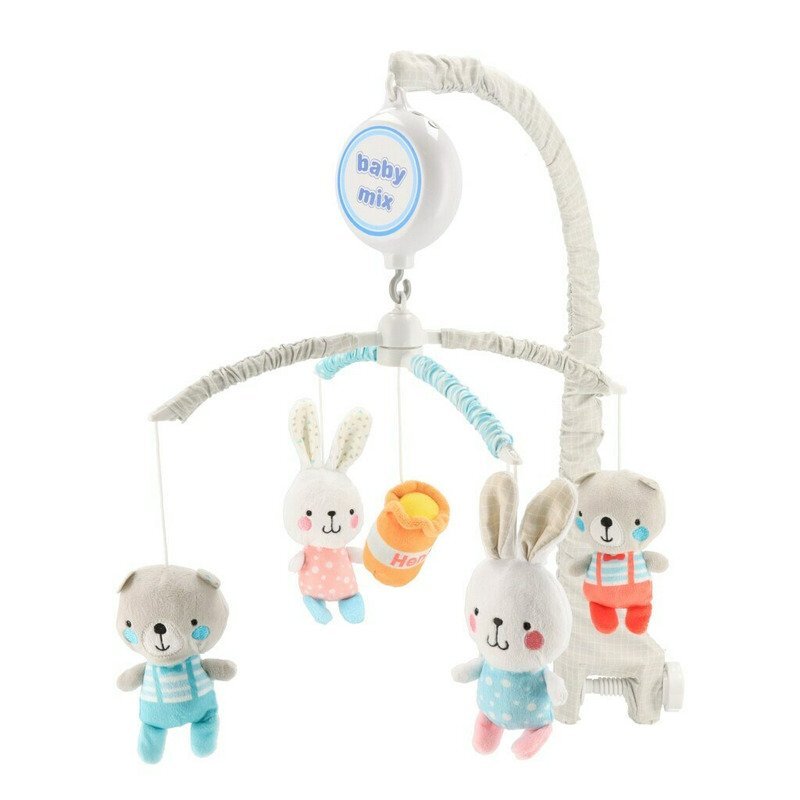 BABY MIX Carusel muzical pentru patut cu 5 jucarii din plus Bears and rabbits