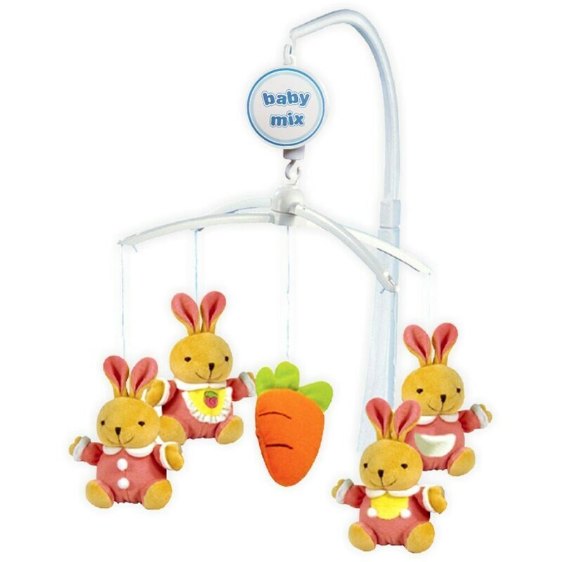 BABY MIX Carusel pentru patut Bunnies cu 5 jucarii din plus