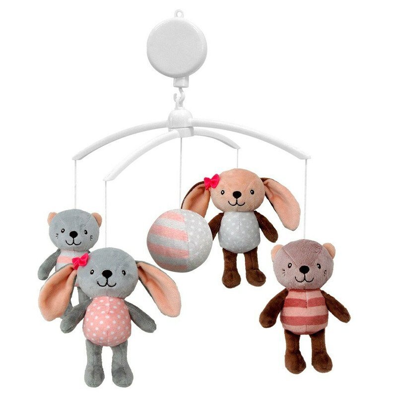 BABY MIX Carusel pentru patut cu 5 jucarii din plus Rabbit and friends