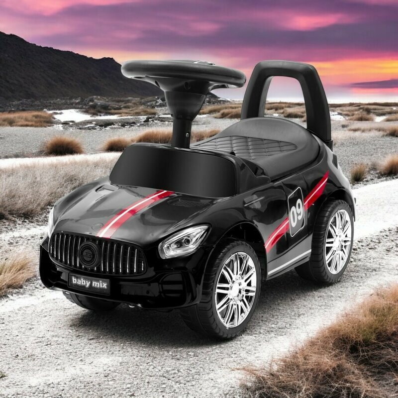 BABY MIX Masinuta de impins Racer Black cu sunete suport jucarii sub sezut si spatar confortabil 12 luni+ greutate admisa 25 km