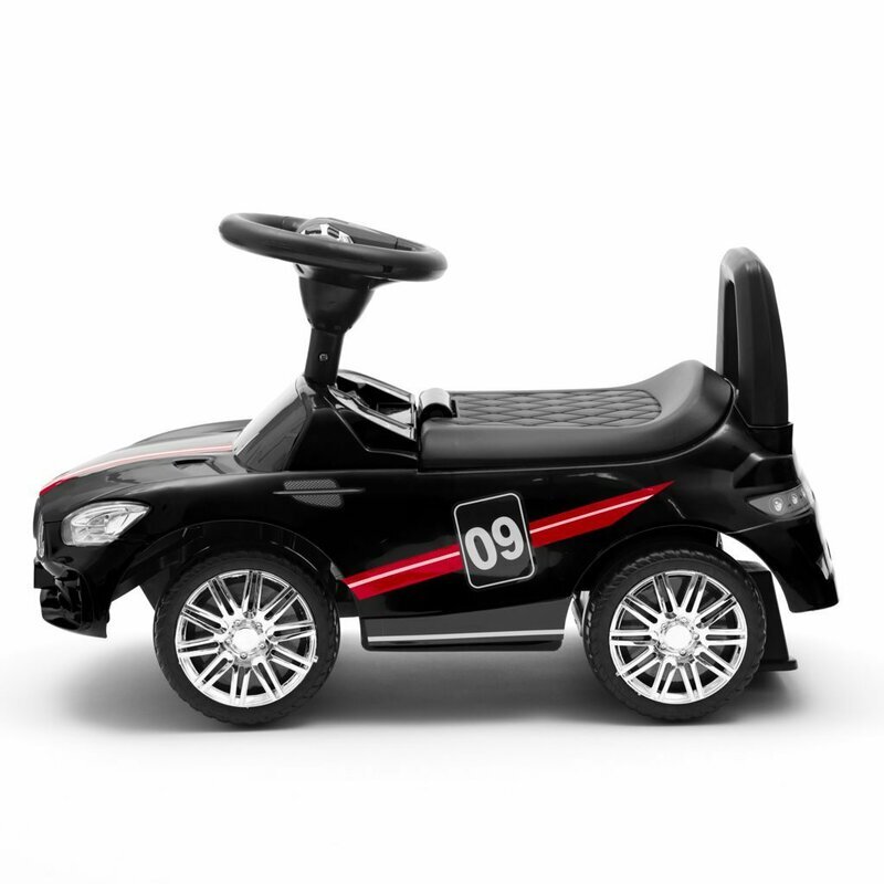 BABY MIX Masinuta de impins Racer Black cu sunete suport jucarii sub sezut si spatar confortabil 12 luni+ greutate admisa 25 km
