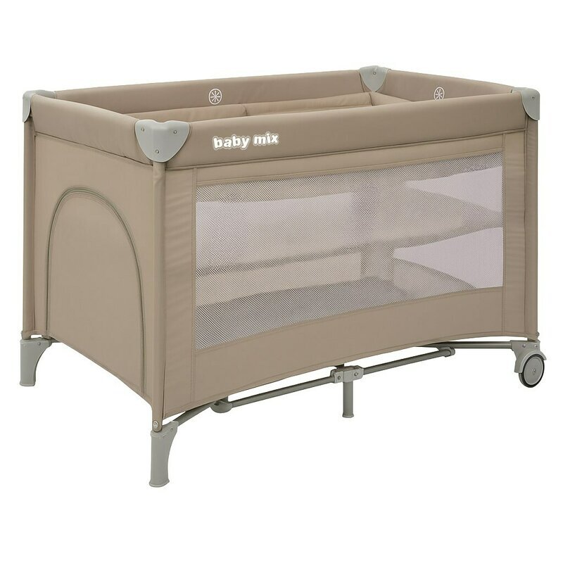 BABY MIX Patut pliabil Beige cu doua nivele 120x60 cm intrare laterala cu fermoar 2 roti