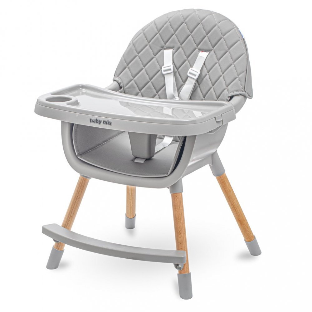 BABY MIX Scaun de masa 2in1 transformabil in scaunel clasic cu cos pentru accesoriihusa detasabilatavita dubla detasabilacentura de siguranta si suport picioare Freja Wooden Dark Grey