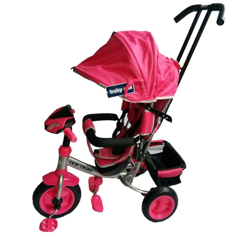 BABY MIX Tricicleta pentru copii Lux Trike Pink multifunctionala cu sunete lumini spatar reglabil centura de siguranta suport picioare si copertina