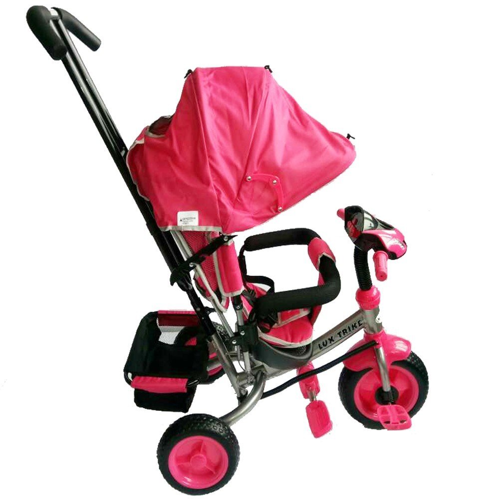 BABY MIX Tricicleta pentru copii Lux Trike Pink multifunctionala cu sunete lumini spatar reglabil centura de siguranta suport picioare si copertina