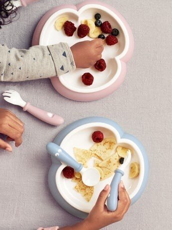 BabyBjorn 2 Seturi hranire farfurie lingurita si furculita pentru bebe Powder Blue