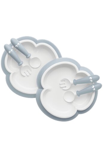 BabyBjorn 2 Seturi hranire farfurie lingurita si furculita pentru bebe Powder Blue