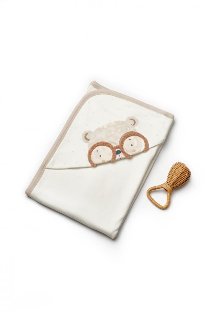 BabyCosy Paturica cu gluga pentru nou nascut 100 bumbac organic TeddyBear