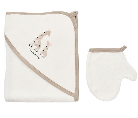 BabyCosy Set de baie cu prosop si manusa Girafa Ecru 85X85 cm