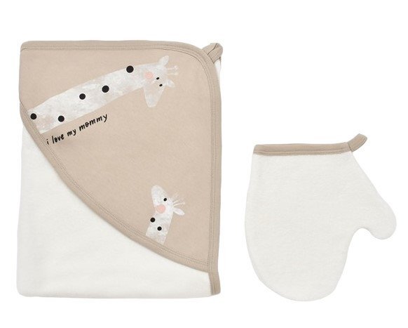 BabyCosy Set de baie cu prosop si manusa Girafa Mink 85X85 cm