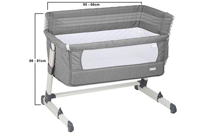 BABYGo Patut co-sleeper pentru copii Together Grey 2 in 1 cu 6 trepte de reglare pe inaltime laterala culisanta roti saltea inclusa varsta 0 Luni+