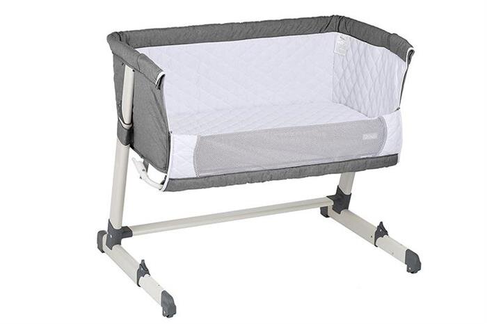 BABYGo Patut co-sleeper pentru copii Together Grey 2 in 1 cu 6 trepte de reglare pe inaltime laterala culisanta roti saltea inclusa varsta 0 Luni+