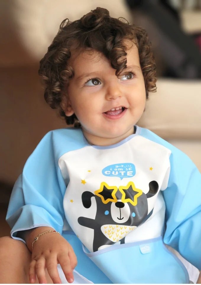 BabyJem Baveta cu maneci si buzunar Polly Bib Blue