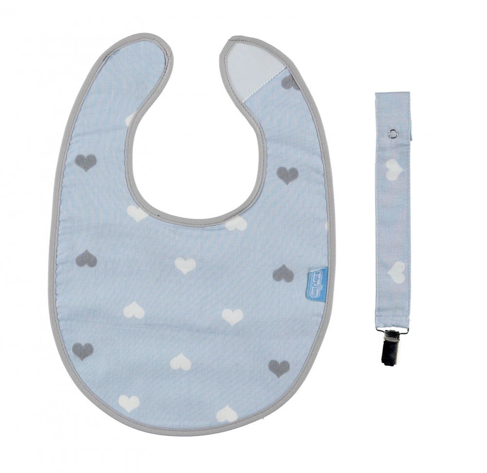 BabyJem Baveta cu suport pentru suzeta Little Hearts Blue