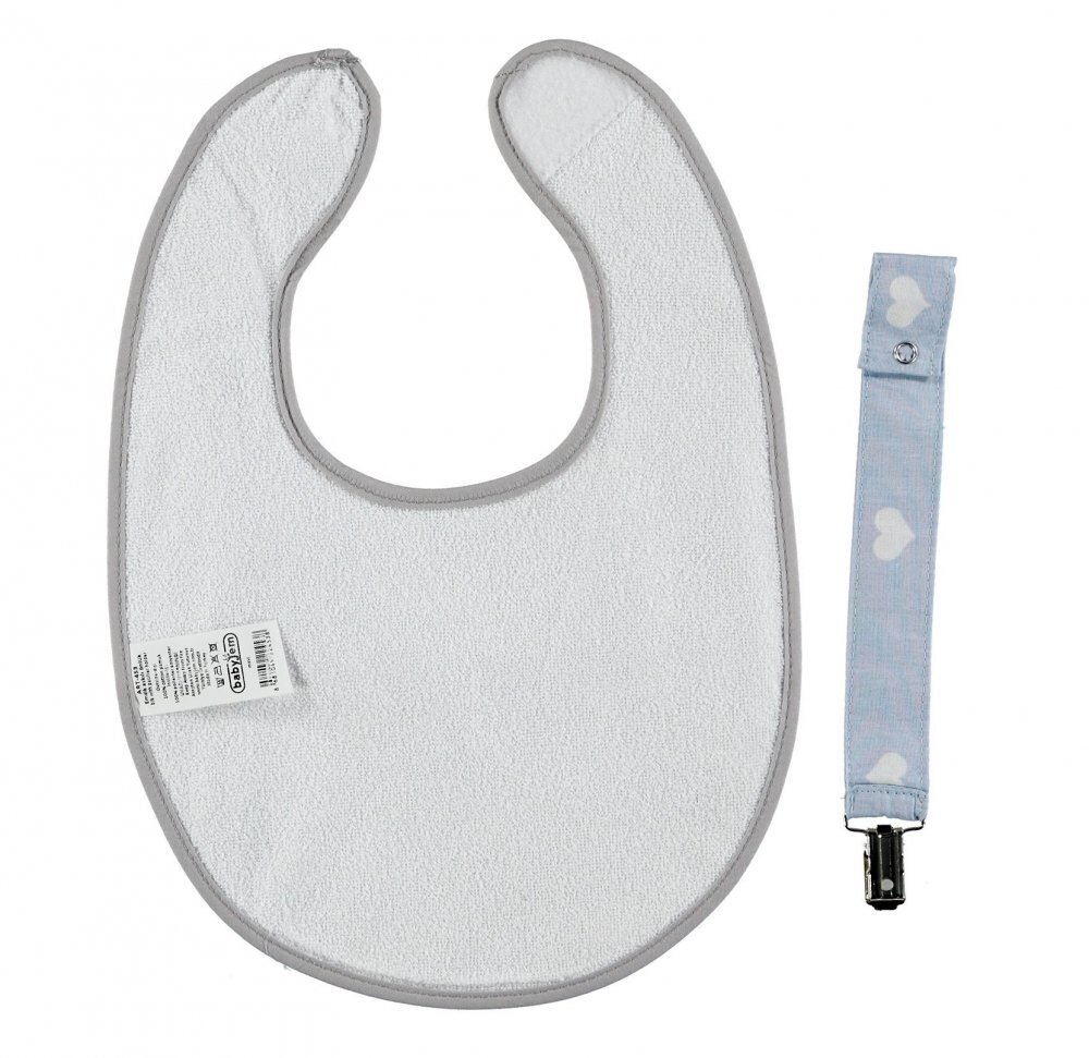 BabyJem Baveta cu suport pentru suzeta Little Hearts Blue