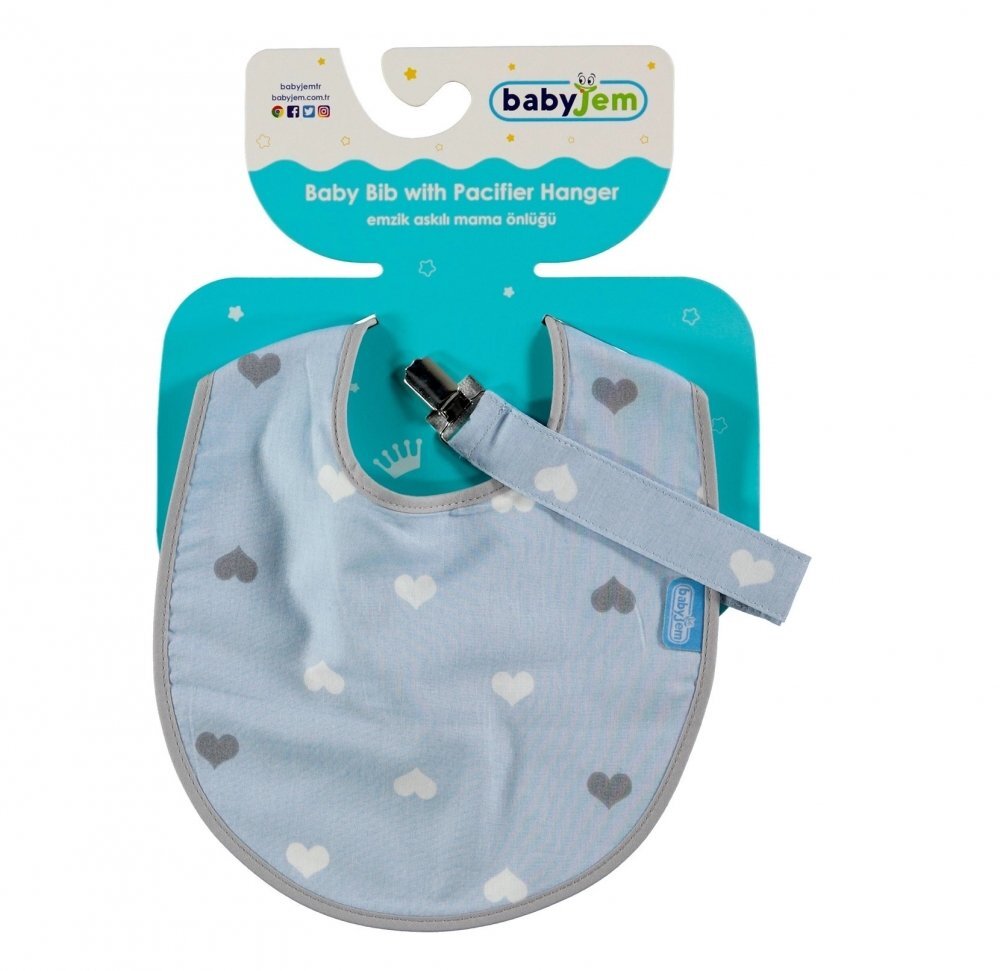 BabyJem Baveta cu suport pentru suzeta Little Hearts Blue