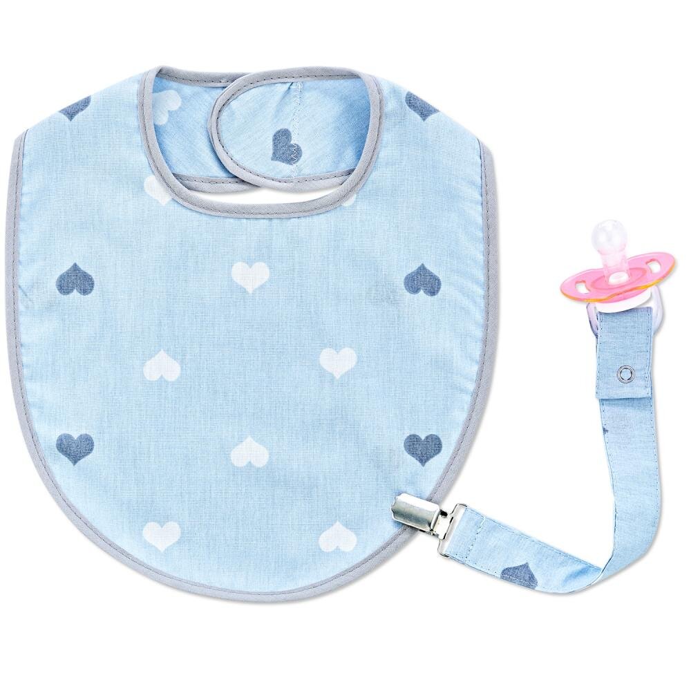 BabyJem Baveta cu suport pentru suzeta Little Hearts Blue