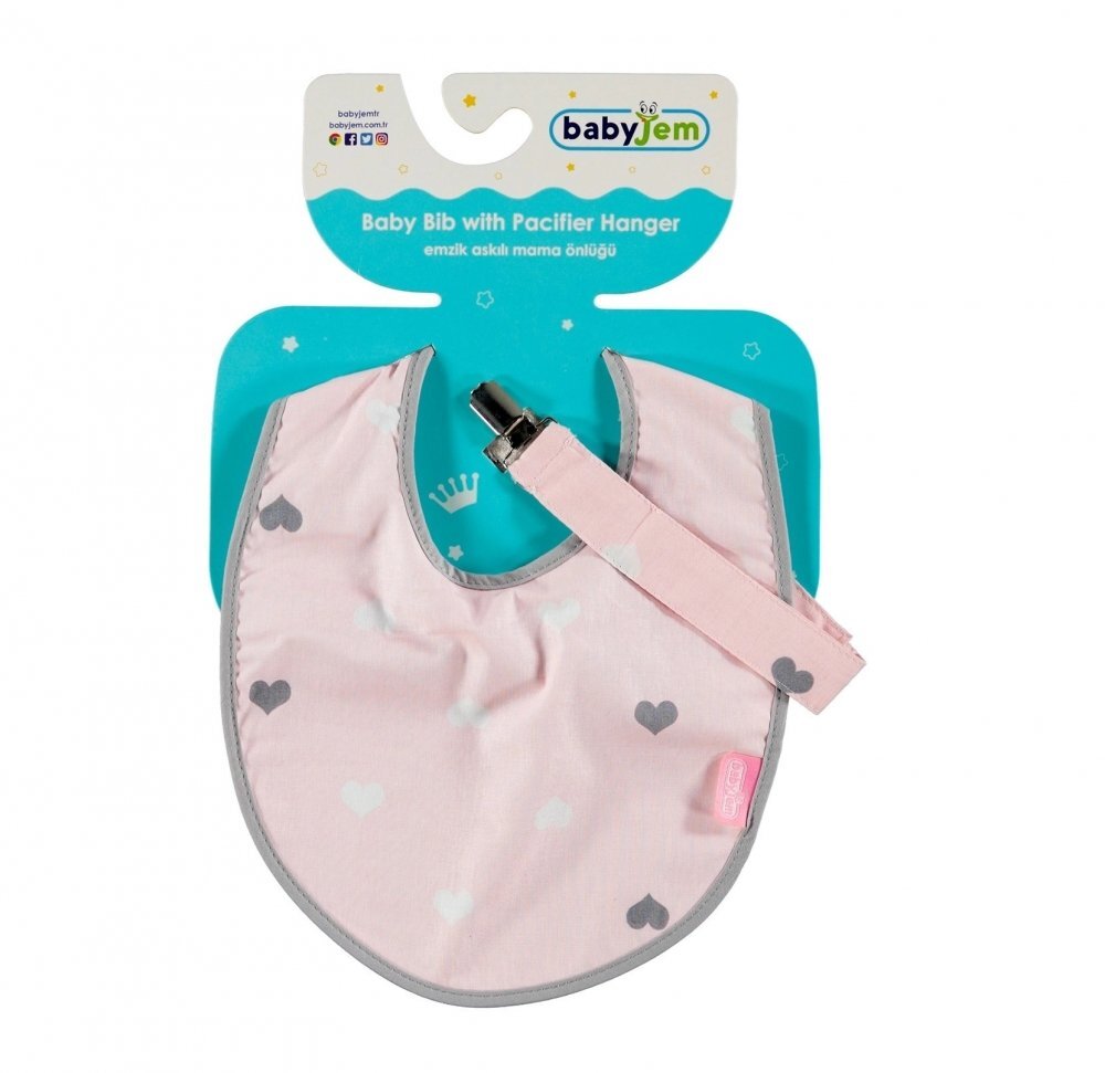 BabyJem Baveta cu suport pentru suzeta Little Hearts Pink